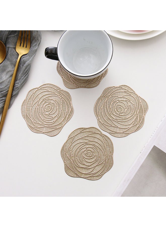 Hot Sale Coaster Special-shaped Coaster Light Luxury Bronzing Coaster PVC Soft Decorative Table Mat Plate Mat-Color:Snowflake Gold (10cm)  - Image 5