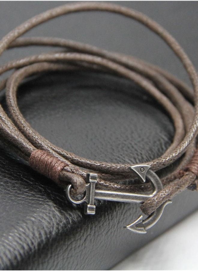 5esha - Anchor Charm Leather Wrap Bracelet - Image 1