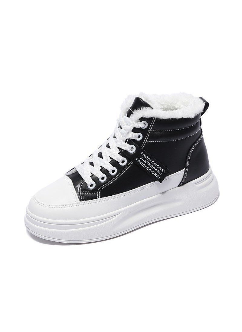 Generic - Trendy High-Top Sneakers Women Casual Spring-Autumn Korean AJ2023 New Black fleece-lined - Image 1