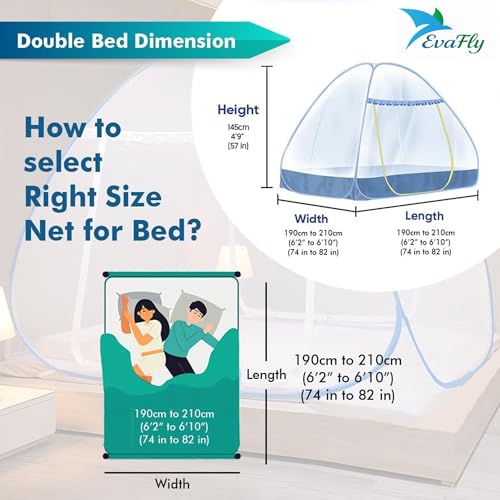 Evafly Mosquito Net for Double Bed with 360° Full Coverage with Bottom Base Fabric | King Size Foldable Machardani | Polyester 30GSM Strong Net | PVC Coated Corrosion Resistant Steel Wire - Blue - Image 3