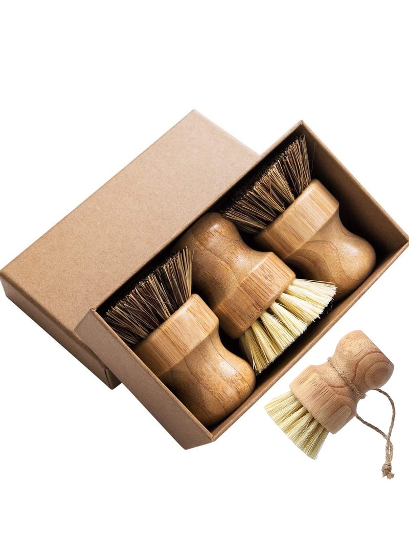 3-Piece Set Of Circular Mini Dishwashing Brushes, Natural Frosted Brushes, Durable Bamboo Washer Cleaning Kit, Used For Cleaning Pots, Pans, Vegetables, And More - Image 1