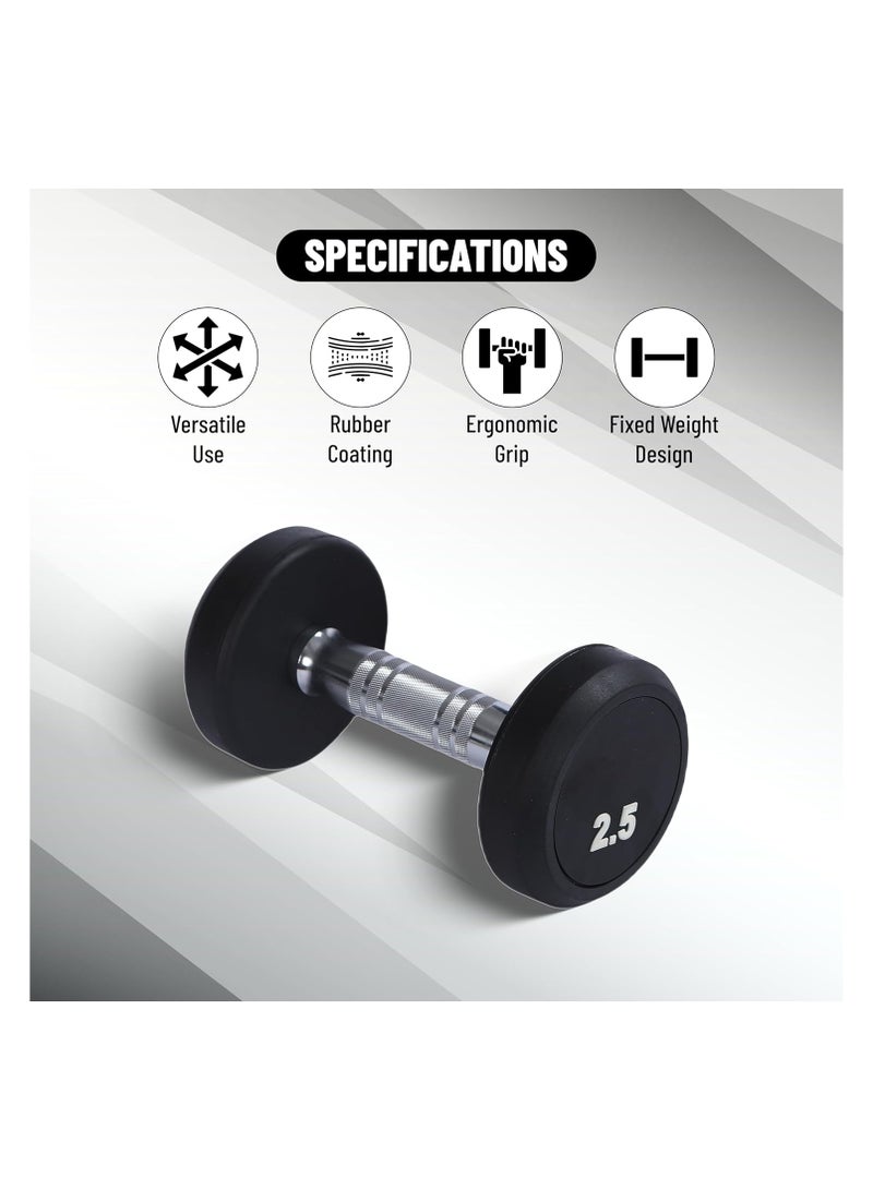 ENDLESS  Endless 2.5 Kg (5.5 LB) Fixed Rubber Coated Bouncy Dumbbell | Black | Material: Iron and Rubber | Perfect for Bodybuilding, Fitness, Weight Lifting and Training at Home or Gym | For Men and Women - Image 2
