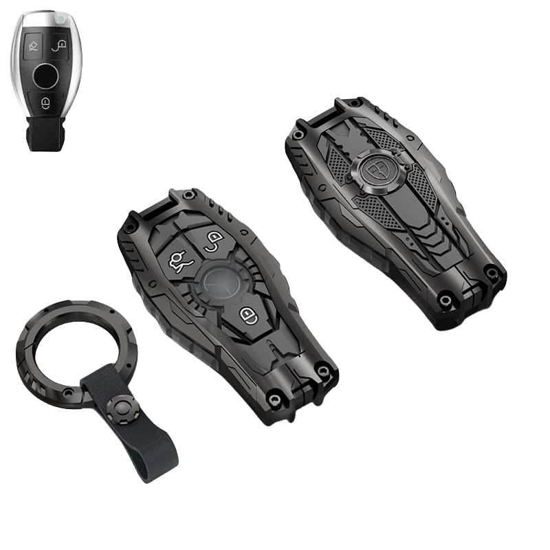 facaizhu Heavy Metal Key Fob Cover Case Protector for Mercedes Benz, Keychain, Accessories for Mercedes Benz C E S M CLS CLK G Class(TypeC-Black) - Image 1