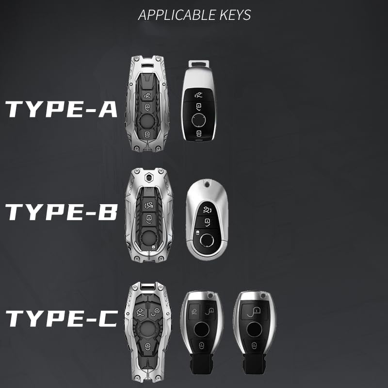 facaizhu Heavy Metal Key Fob Cover Case Protector for Mercedes Benz, Keychain, Accessories for Mercedes Benz C E S M CLS CLK G Class(TypeC-Black) - Image 2