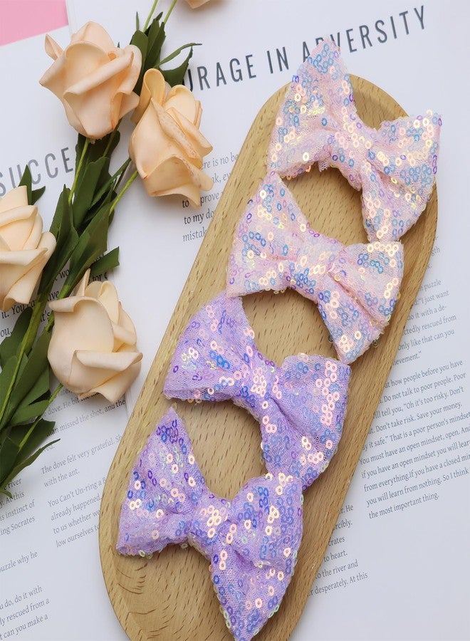 HELYKAKA Purple Sequins Bows for Girls, Handmade Hair Clip Glitter Hair Bows Alligator Clips Hair Accessories for Little Teen Toddler Girls Kids - Image 4