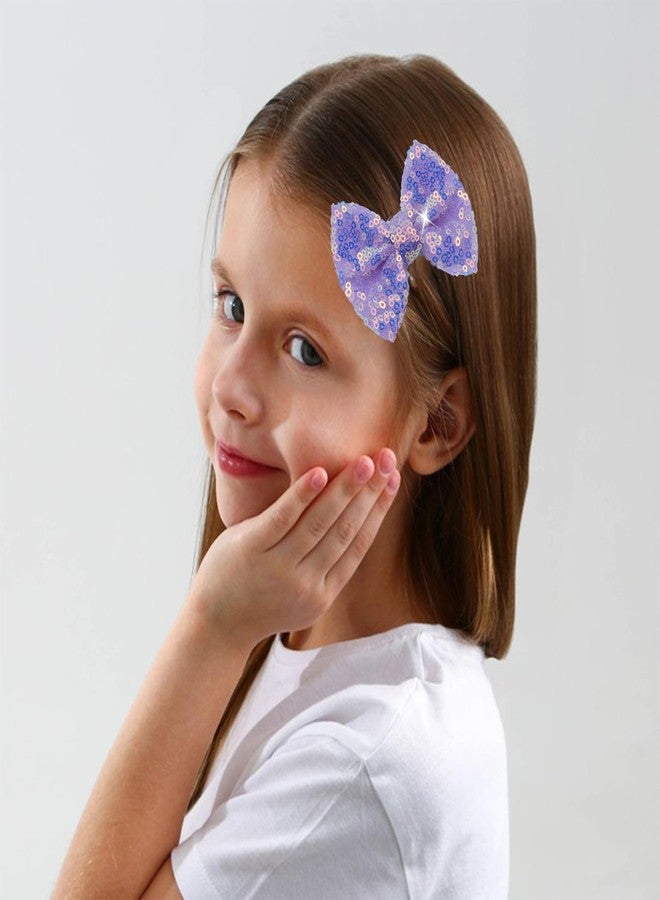 HELYKAKA Purple Sequins Bows for Girls, Handmade Hair Clip Glitter Hair Bows Alligator Clips Hair Accessories for Little Teen Toddler Girls Kids - Image 3