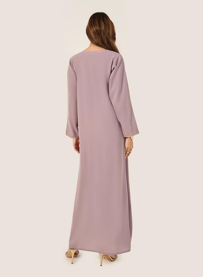 ستايلي جلابية جلابية بياقة دائرية وتفاصيل دانتيل - Image 5