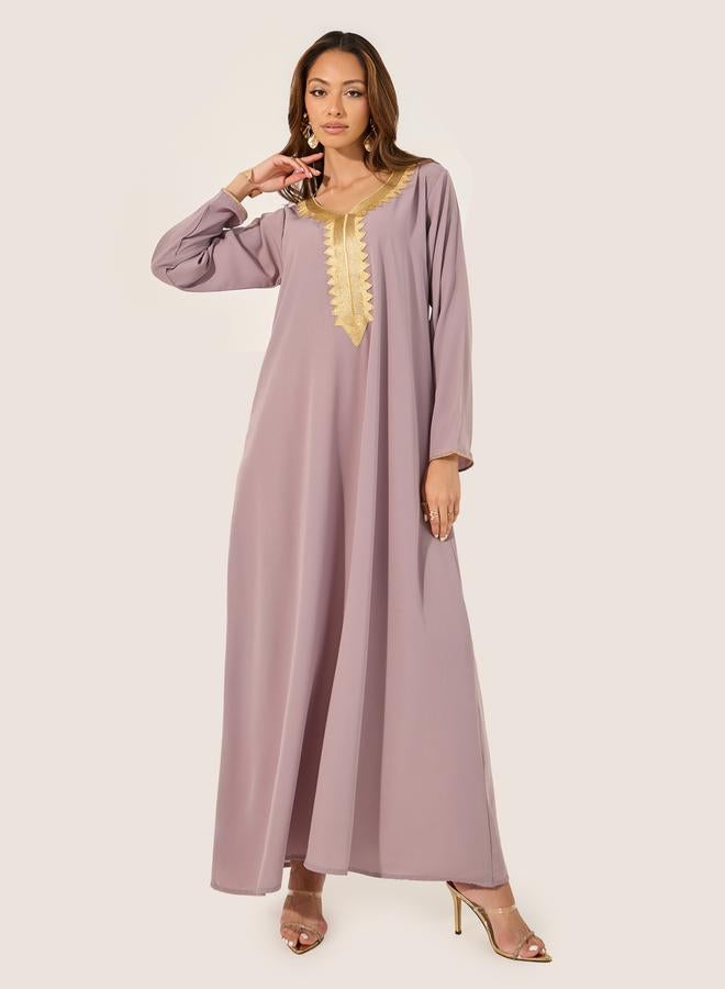 ستايلي جلابية جلابية بياقة دائرية وتفاصيل دانتيل - Image 2