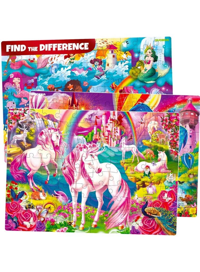 QUOKKA 100 Piece Puzzles for Kids Ages 8-10 - 3XSET Puzzles for Kids Ages 4-6 - Search & Find Mermaids Unicorns Kid Activities Included for 5-8 Year Old - Toddler Learning Toy Game Gift for Girls - Image 1