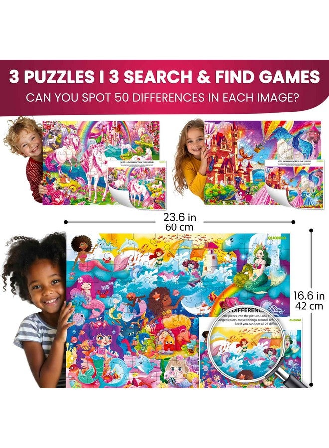 QUOKKA 100 Piece Puzzles for Kids Ages 8-10 - 3XSET Puzzles for Kids Ages 4-6 - Search & Find Mermaids Unicorns Kid Activities Included for 5-8 Year Old - Toddler Learning Toy Game Gift for Girls - Image 2