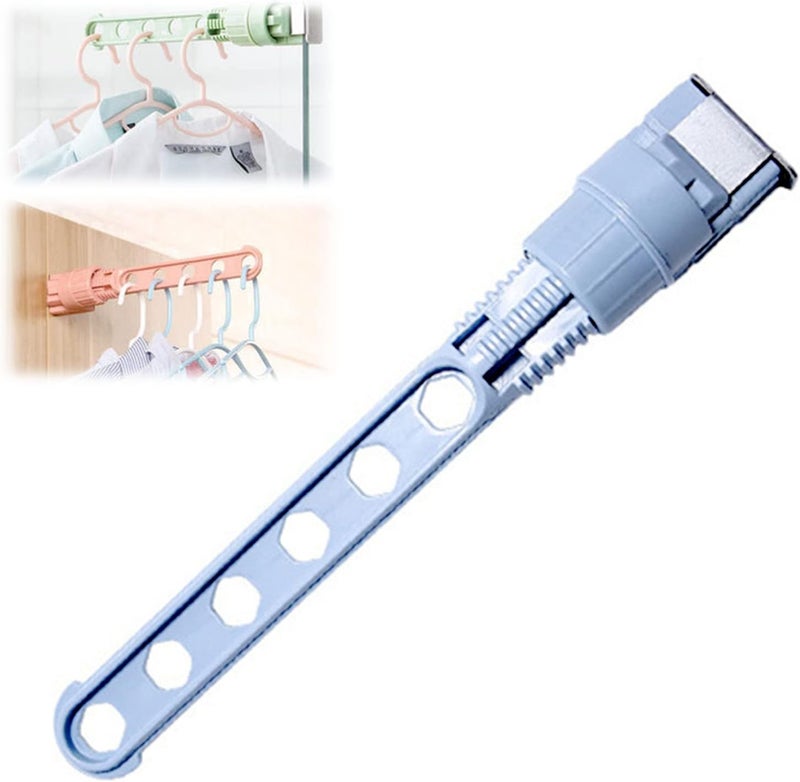 comfrt Folding Wall Mount Clothes Hanger - [2023 New] Non-Drilling Wall Mounted Clothes Hanger Rack - Portable Travel Laundry Drying Rack - 5/6 Holes Multi- Functional Clothes Holder (6Holes-Blue) - Image 1