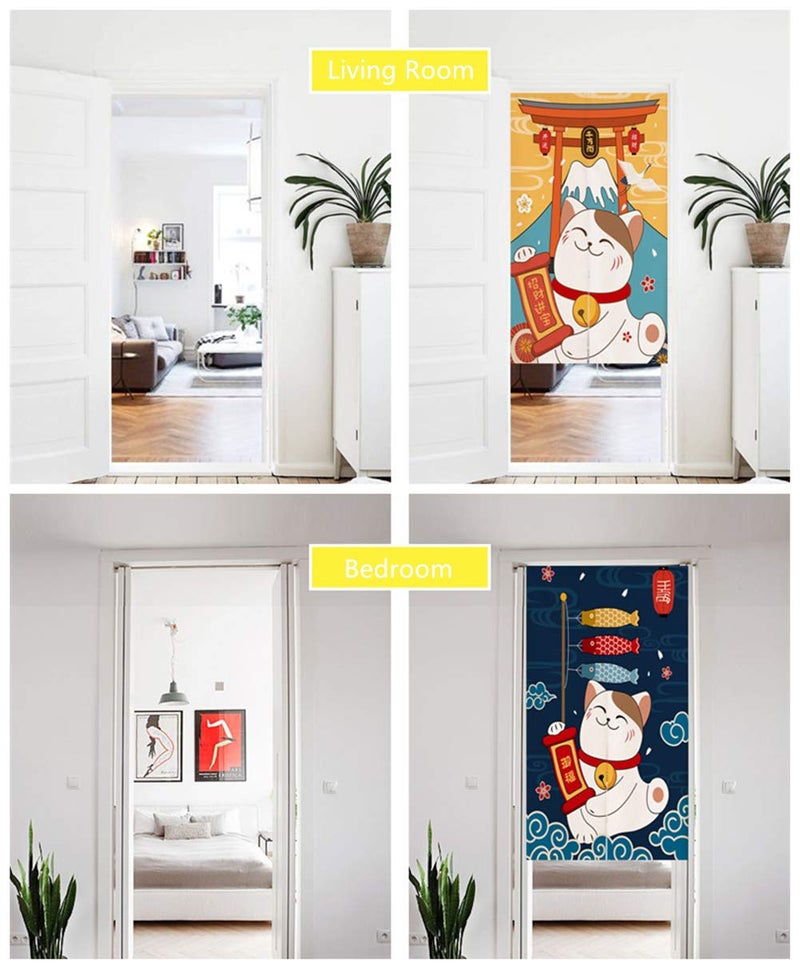 RLoncomix Japanese Noren Doorway Curtain Tapestry Maneki Neko Lucky Cat Door Curtain Ukiyoe Room Divider Home Decoration  29 x 59 inches - Image 5