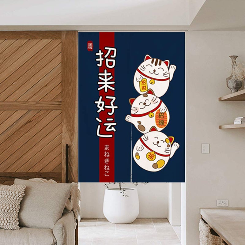 RLoncomix Japanese Noren Doorway Curtain Tapestry Maneki Neko Lucky Cat Door Curtain Ukiyoe Room Divider Home Decoration  29 x 59 inches - Image 2