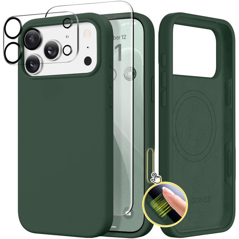 GONEZ Magnetic for iPhone 17 Pro Max Case, Compatible with MagSafe, [Screen Protector + Camera Lens Protector], Liquid Silicone Anti-Scratch Shockproof Protective Phone Case 6.9 inch, Army Green - Image 1