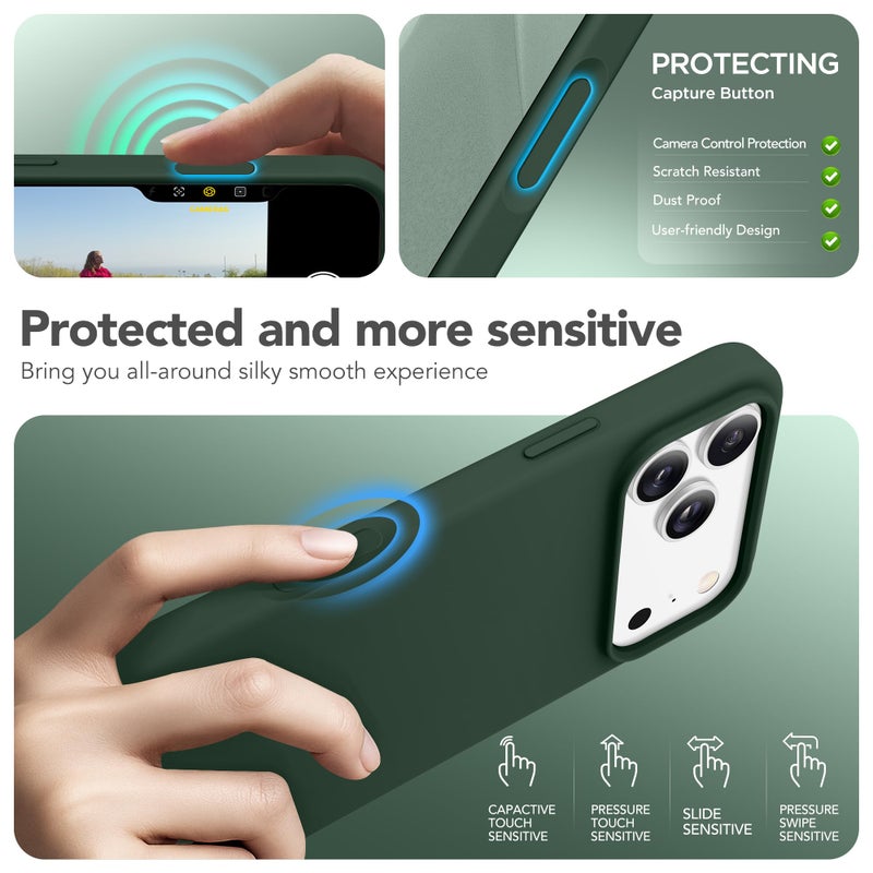 GONEZ Magnetic for iPhone 17 Pro Max Case, Compatible with MagSafe, [Screen Protector + Camera Lens Protector], Liquid Silicone Anti-Scratch Shockproof Protective Phone Case 6.9 inch, Army Green - Image 5