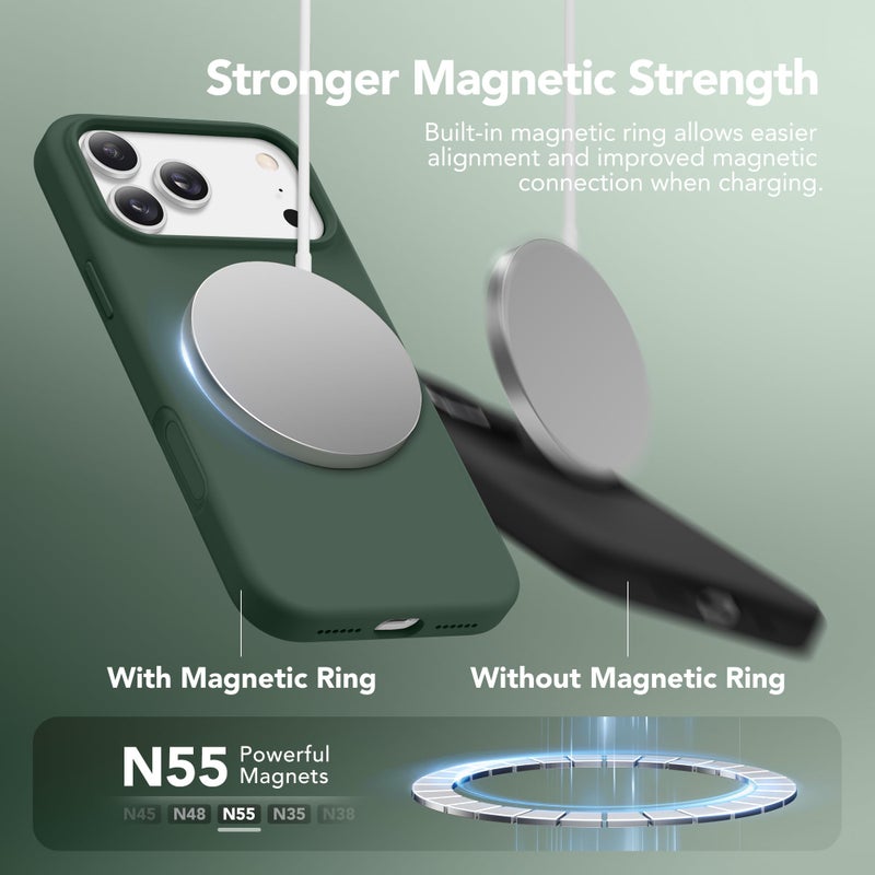 GONEZ Magnetic for iPhone 17 Pro Max Case, Compatible with MagSafe, [Screen Protector + Camera Lens Protector], Liquid Silicone Anti-Scratch Shockproof Protective Phone Case 6.9 inch, Army Green - Image 3