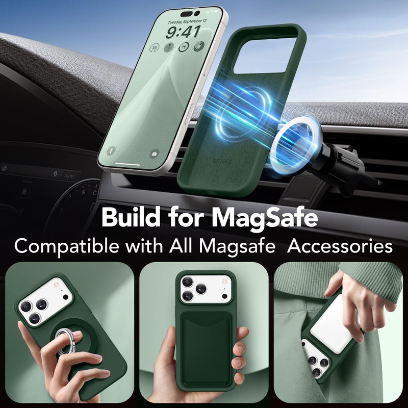 GONEZ Magnetic for iPhone 17 Pro Max Case, Compatible with MagSafe, [Screen Protector + Camera Lens Protector], Liquid Silicone Anti-Scratch Shockproof Protective Phone Case 6.9 inch, Army Green - Image 4