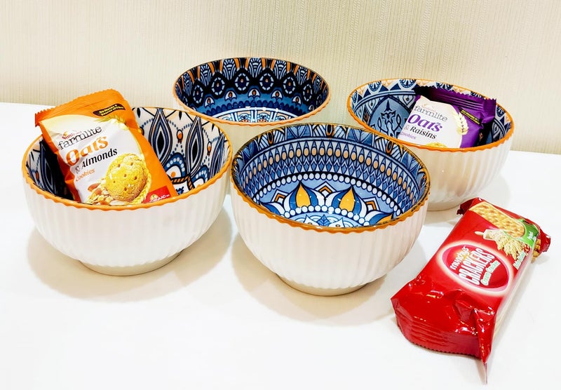 Lemon Tree Microwave & Dishwasher Safe Ceramic Bowl Set of 4 | Ideal for Snacks, Rice, Dal, Fruits, Salad, and More | BPA & Lead-Free Dinner Bowls (FX2450A Multicolor) - Image 2