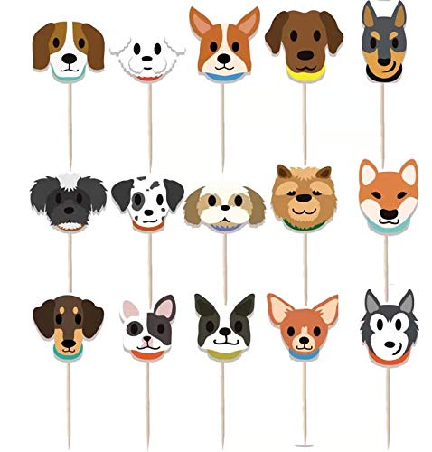 Festiko® 30Pcs Dog Cupcake Toppers - Cute Puppy Faces Cake Topper Picks Party Bunting Decorations for Dog Puppy Theme Kids Birthday, Party Supplies - Image 2