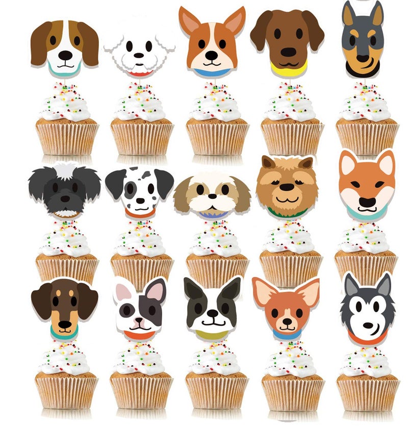 Festiko® 30Pcs Dog Cupcake Toppers - Cute Puppy Faces Cake Topper Picks Party Bunting Decorations for Dog Puppy Theme Kids Birthday, Party Supplies - Image 4
