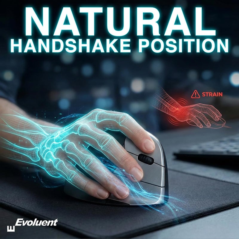 Evoluent – Inventor of The Vertical Mouse – VMC Vertical Ergonomic Mouse Wireless USB/Bluetooth Ergo Design for Right Hand M-L, Reduces Wrist Strain, Sculpted Comfort, 4 Speeds, Copy & Paste Buttons - Image 2