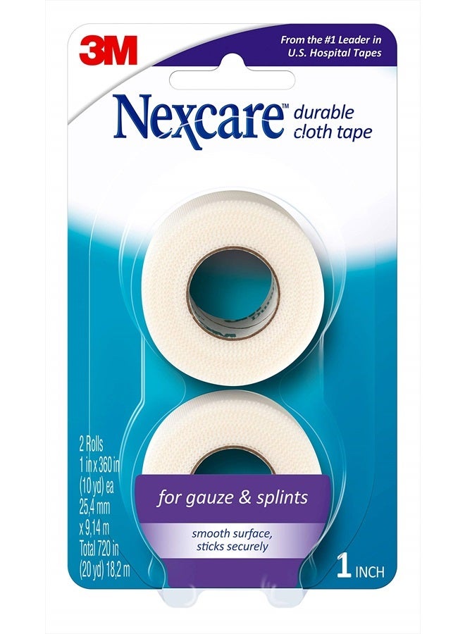 Nexcare Durable Cloth Tape, Woven Tape, Securely Holds Bulky Wound Dressing - 1 In x 10 Yds, 2 Rolls of Tape - Image 1