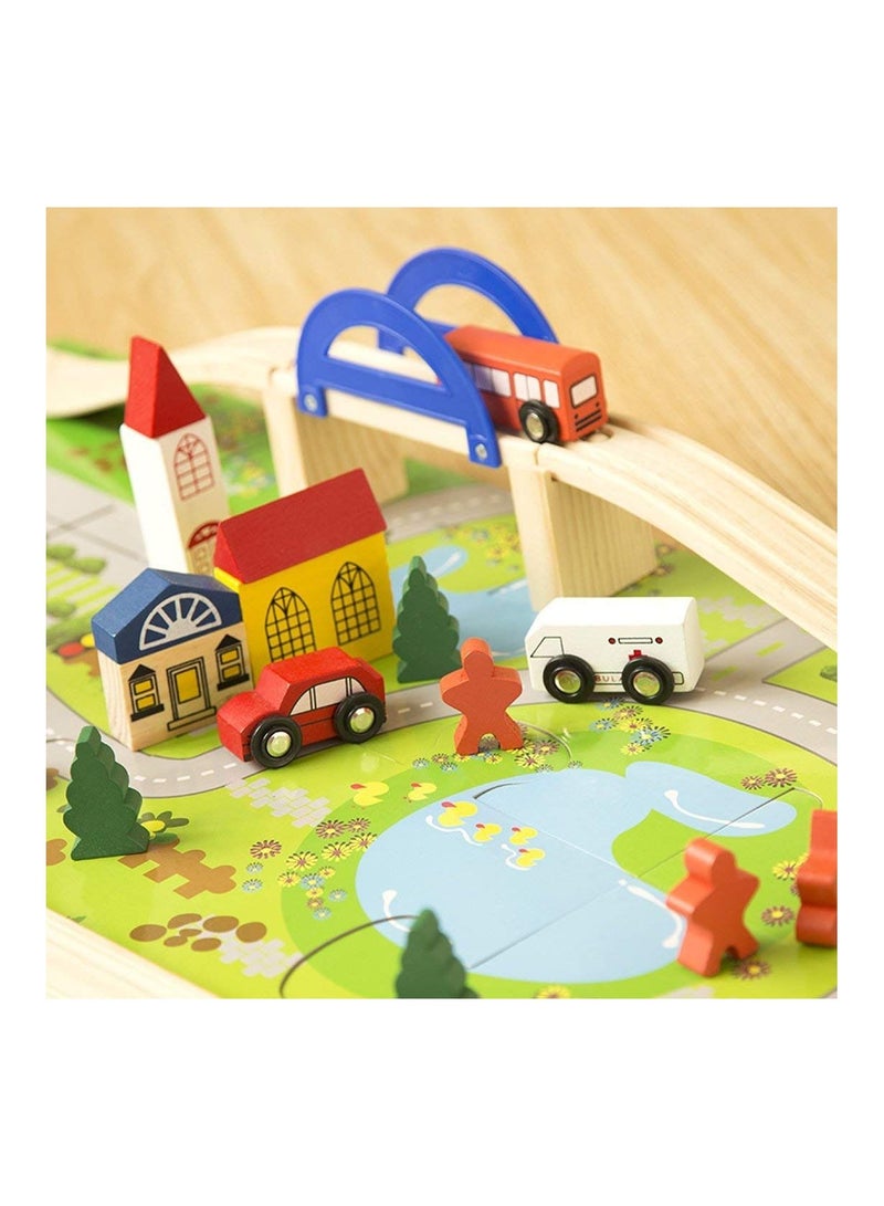 Wooden Rail Overpass Train Track Set 40 Pieces Traffic Scene Toy Playset  - Image 2