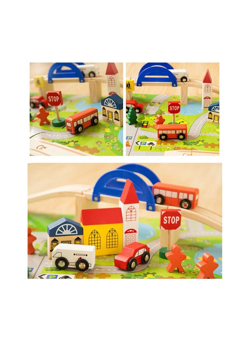 Wooden Rail Overpass Train Track Set 40 Pieces Traffic Scene Toy Playset  - Image 5