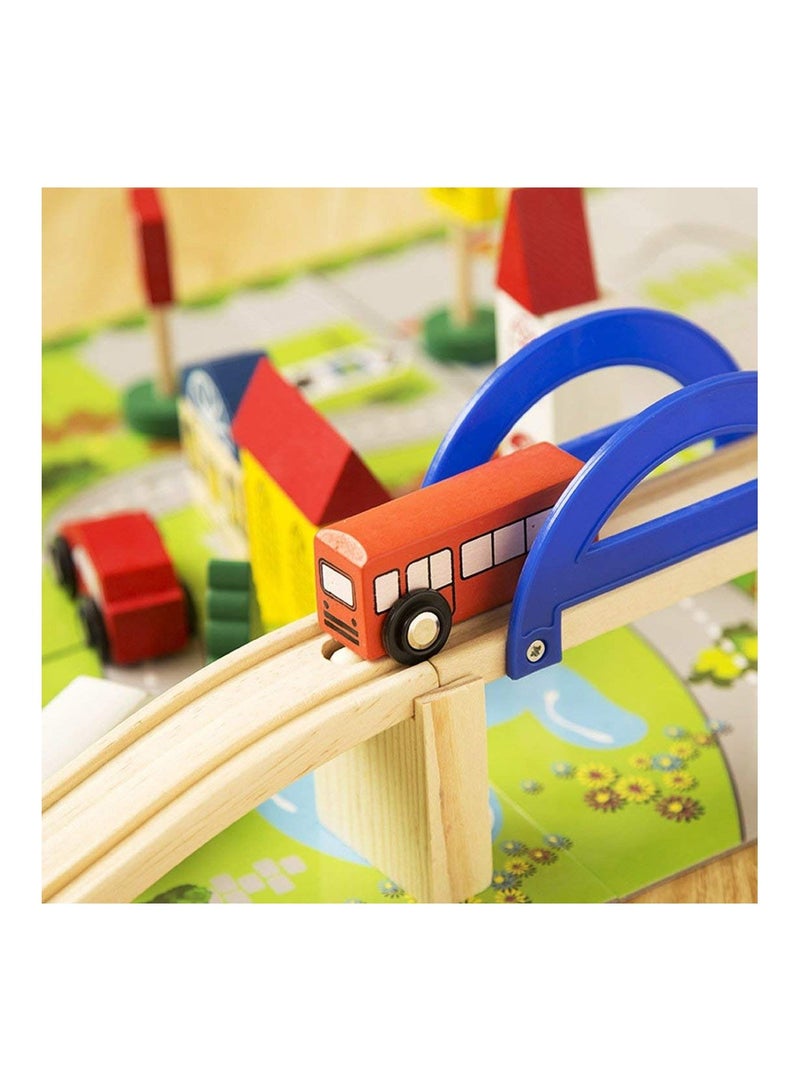 Wooden Rail Overpass Train Track Set 40 Pieces Traffic Scene Toy Playset  - Image 3