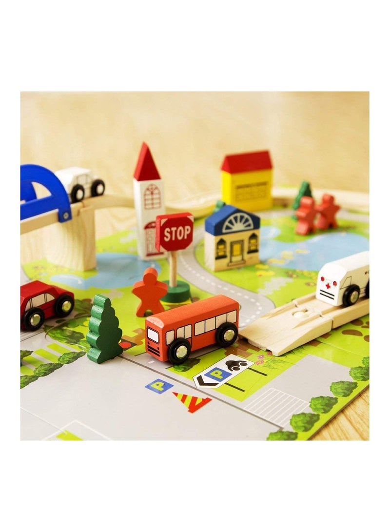 Wooden Rail Overpass Train Track Set 40 Pieces Traffic Scene Toy Playset  - Image 4