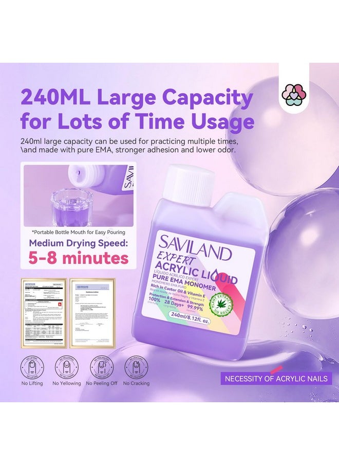 Saviland Saviland 8OZ EMA Acrylic Liquid Monomer: Pure EMA Odorless Liquid Monomer Professional Nail Monomer Liquid Kit for Acrylic Powder with Acrylic Brush Dappen Dish Nail Table Mat Nail Tech Salon  - Image 3