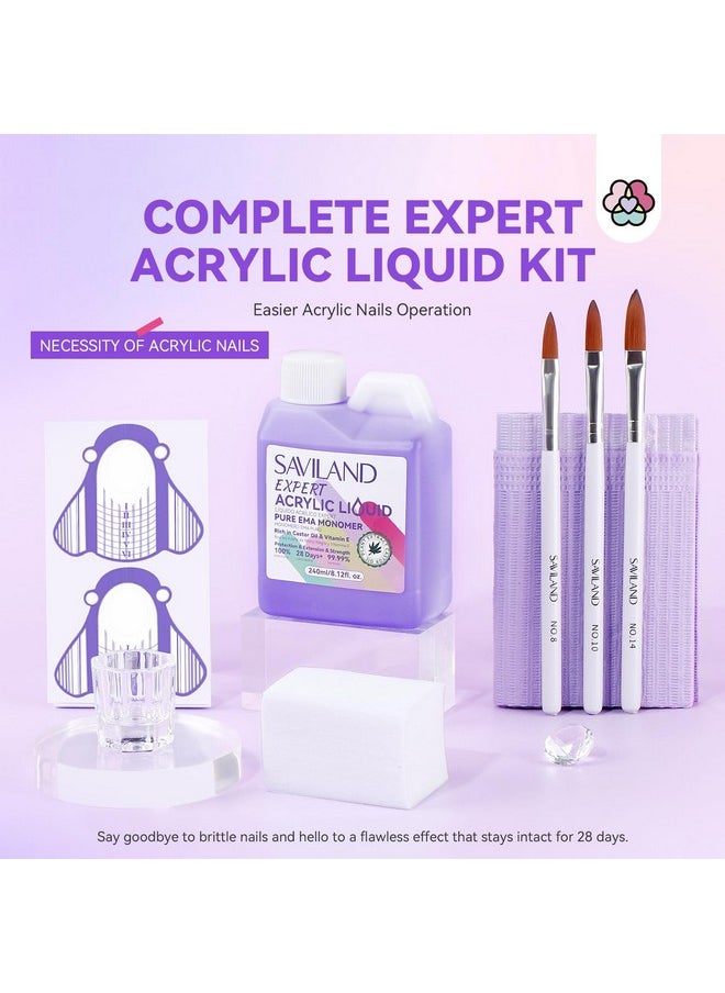 Saviland Saviland 8OZ EMA Acrylic Liquid Monomer: Pure EMA Odorless Liquid Monomer Professional Nail Monomer Liquid Kit for Acrylic Powder with Acrylic Brush Dappen Dish Nail Table Mat Nail Tech Salon  - Image 2