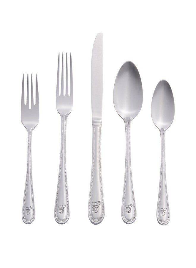 RiverRidge Monogrammed Beaded Flatware Set - E - 46-Piece Silverware with Custom Letter Stamp, 18/0 Stainless Steel Utensils Set for Daily Use & Special Occasions - Dishwasher Safe, Versatile Design - Image 1