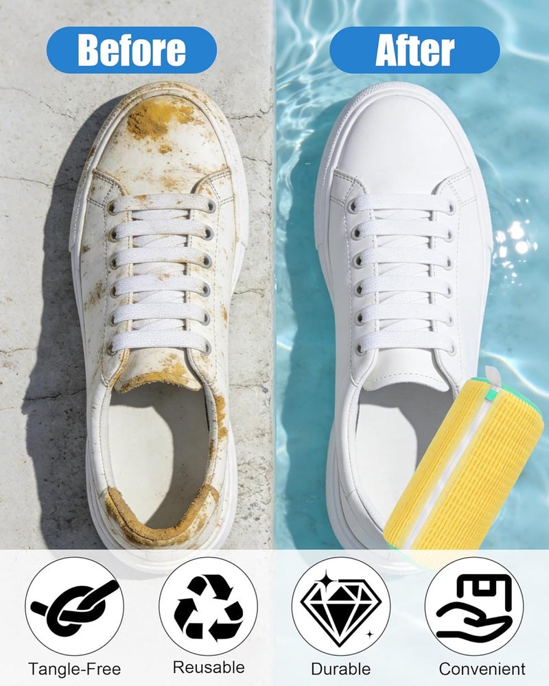 Lavendex Shoe Washing Machine Bag, 2Pcs Reusable Laundry Shoe Bag for Washer and Dryer, 360° Deep Cleaning Mesh Shoe Wash Bag, Durable Sneaker Cleaning Bag Fit for All Shoes Types (Yellow) - Image 4