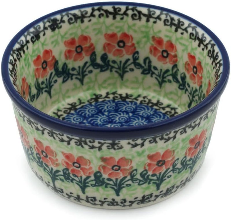 Polmedia Polish Pottery وعاء رامكين من الفخار البولندي الأصيل 4 بوصة بتصميم ماراشينو مصنوع يدويًا في بولسوافيا بولندا بواسطة سيراميكا أرتيستيكنا شهادة الأصالة - Image 1
