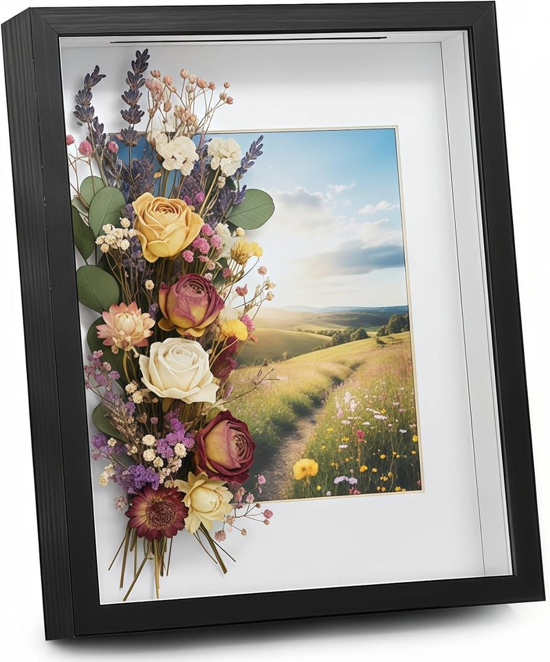 Black Wood Shadow Box: 8.5 X 10.5 In Display Frame With Top Slot, 10-Inch Photo Frame, Wall Mountable Memory Box - Image 1