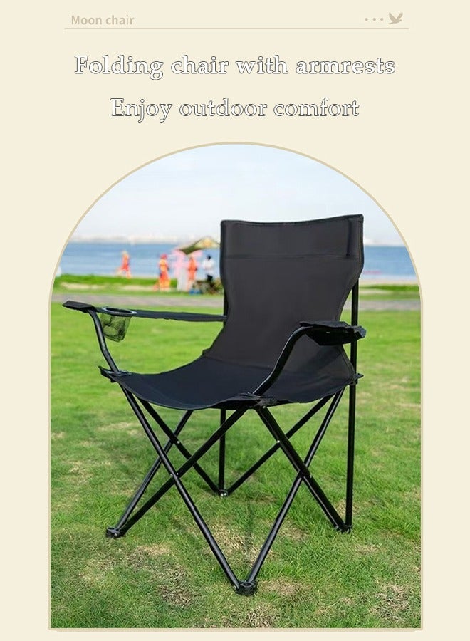 DUNISO Portable Folding Beach Chair，Multi Purpose Camping Chair For Adult，Outdoor Fishing Chair，With Armrests, Cup Mesh Bag And Handbag, Capable Of Bearing 120 Kilograms, 50 * 50 * 80cm,Black - Image 3