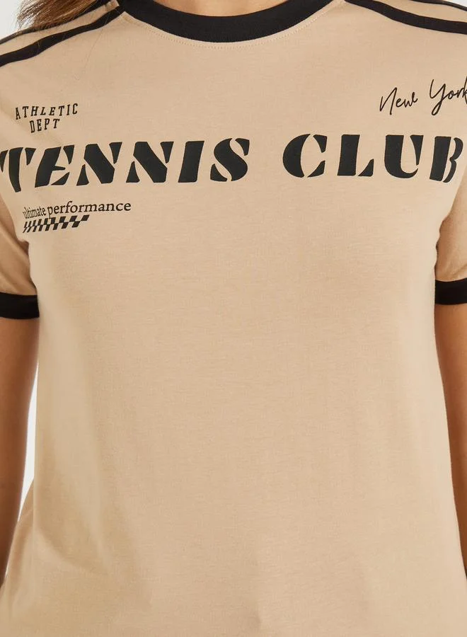 Styli Regular Fit Tennis Club Slogan T-Shirt with Taping Detail