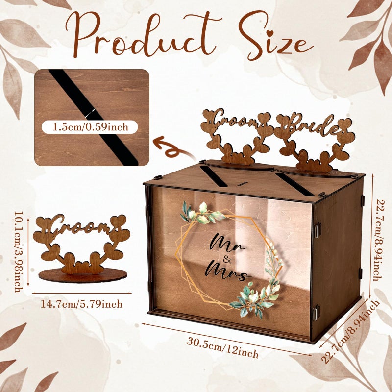 OurWarm Brown Wedding Card Box for Reception with Dual Slots, Vintage Large Wooden Box with Lock and Divider, Rustic Envelope Gift Card Box for Wedding Reception Table Decorations Bridal Shower - Image 2