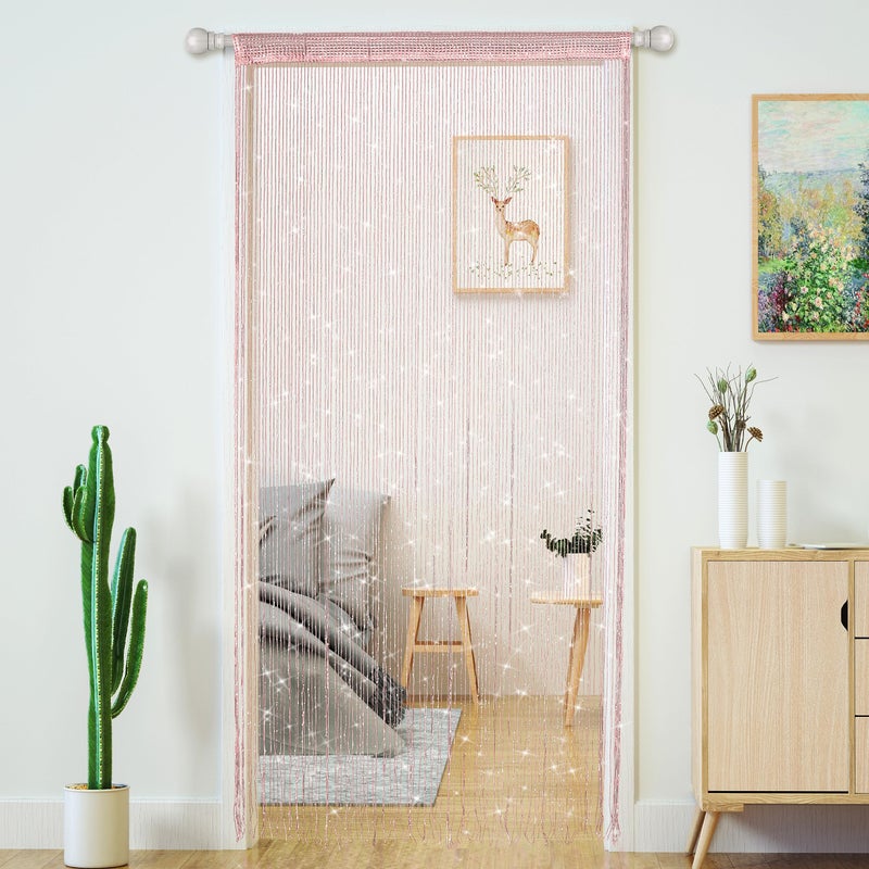 Transcosy Door String Curtains Living Room Divider Bedroom Doorway Hanging Hippie Sequin Decor Fringe Curtain Closet Window Wall Panels Kitchen Party Decorations Tassel Screen Boho (Light Pink  39""?9"" in) - Image 3