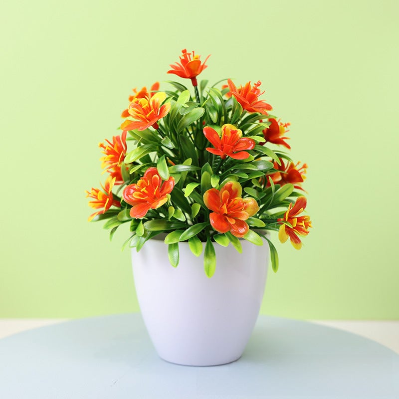 Generic Artificial Rose Bonsai Desk Decor Orange 