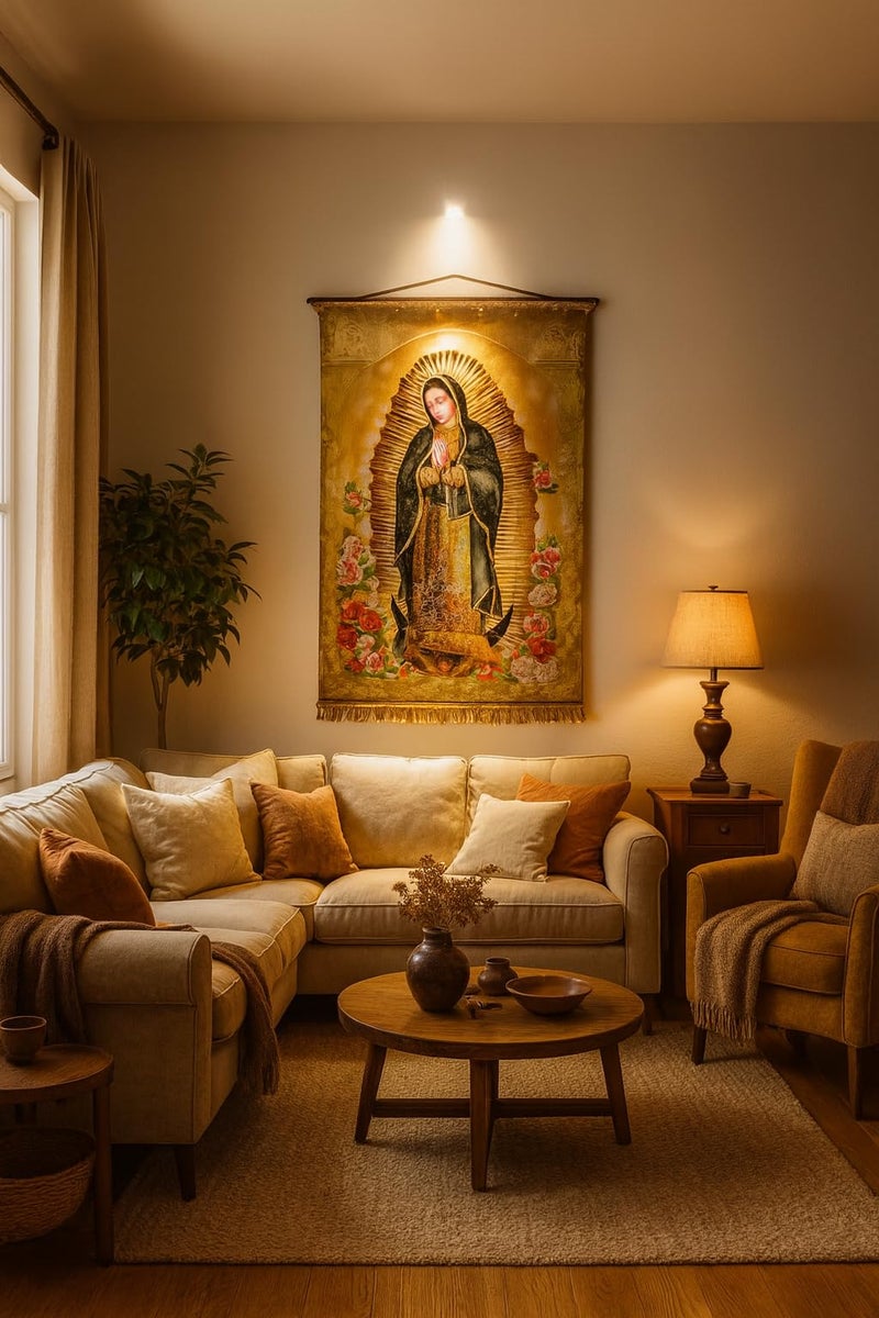Nuestra Fe Banner Virgen de Guadalupe - San Miguel Arcangel - Catholic Wall Art - Arcangel Miguel - Virgin Mary Wall Art - Cuadro de la Virgen de Guadalupe - Catholic Artwork - Imagenes Catolicas - Virgin Frame - Image 3
