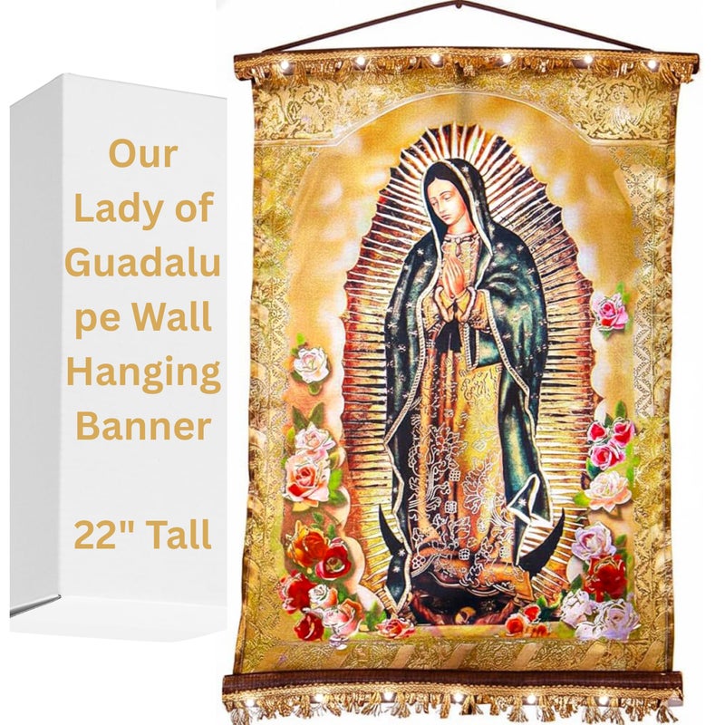 Nuestra Fe Banner Virgen de Guadalupe - San Miguel Arcangel - Catholic Wall Art - Arcangel Miguel - Virgin Mary Wall Art - Cuadro de la Virgen de Guadalupe - Catholic Artwork - Imagenes Catolicas - Virgin Frame - Image 1