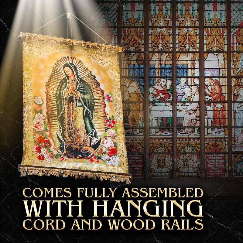 Nuestra Fe Banner Virgen de Guadalupe - San Miguel Arcangel - Catholic Wall Art - Arcangel Miguel - Virgin Mary Wall Art - Cuadro de la Virgen de Guadalupe - Catholic Artwork - Imagenes Catolicas - Virgin Frame - Image 4