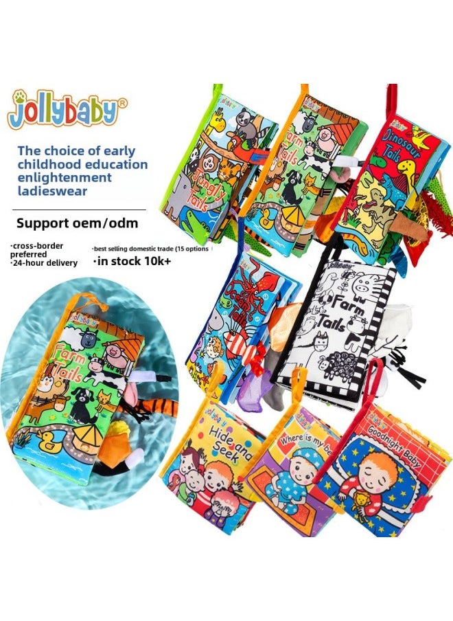 Jollybaby Animal Tail Cloth Book Collection Enlightenment Early Education Cloth Book Infant Toys Baby Cloth Book Wholesale-Color:Black And White Farm Animal Tail Cloth Book  - Image 2