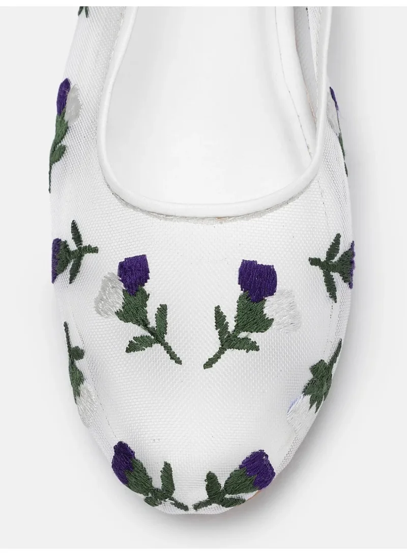 Zoriworld  Flora White Sheer Mesh Floral Embroidered Ballet Flats For Ethnic, Fusion, Or Modern Outfits for Women | Best Price UAE