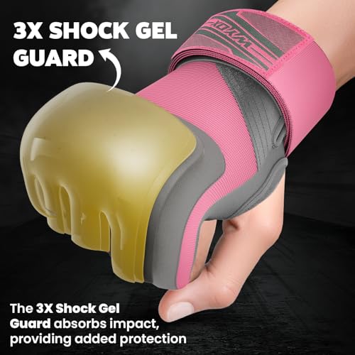 WYOX Gel Boxing Hand Wraps Inner Gloves for Men & Women, 80cm Quick Wrist Straps, Padded Knuckle Protection for Muay Thai Kickboxing, Hand Wraps for Boxing & Martial Arts (Pink & Grey, L/XL) - Image 3