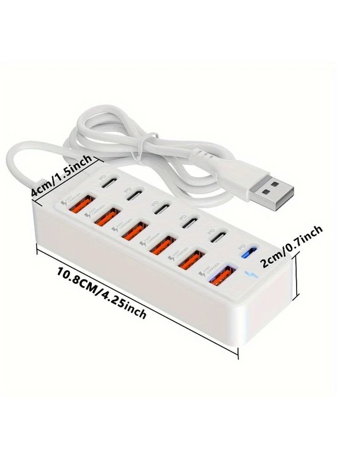 محطة شحن USB سريعة بيضاء 12 في 1 بقوة 66 واط كحد أقصى لكل منفذ للابتوب والتابلت والأجهزة المتعددة - Image 2