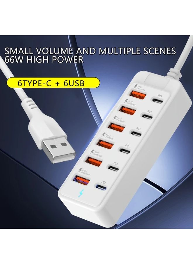 محطة شحن USB سريعة بيضاء 12 في 1 بقوة 66 واط كحد أقصى لكل منفذ للابتوب والتابلت والأجهزة المتعددة - Image 5
