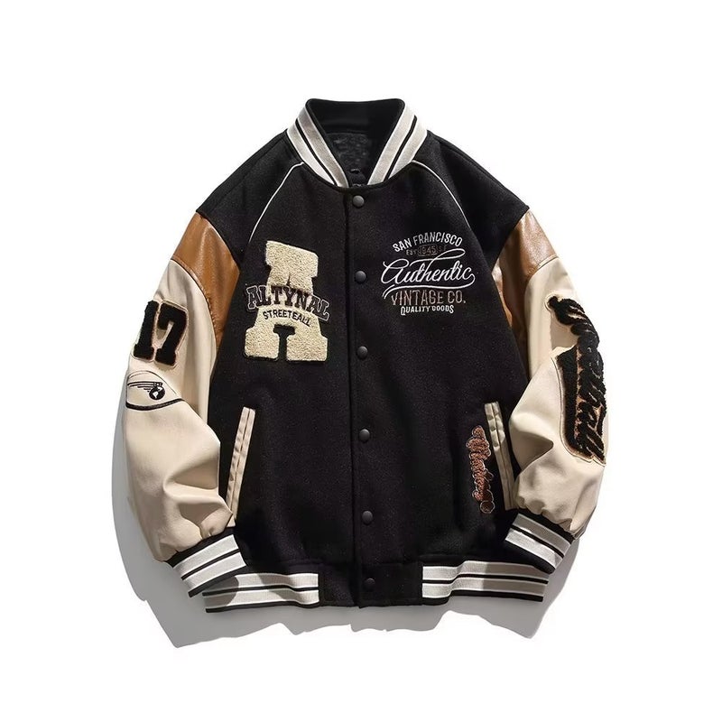 Baseball Jacket Men Embroidered Casual 2023 Black  - Image 1